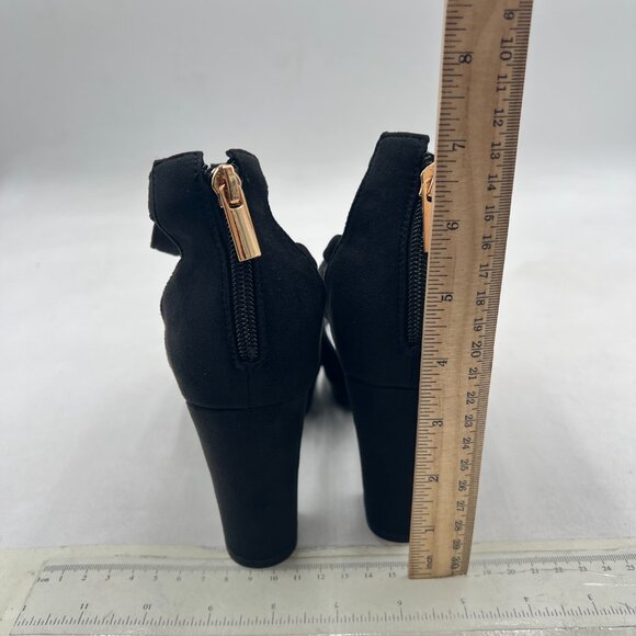 FSJ Black Chunky High Heel Sandals Open Toe T-Strap Cutout Dress Party Shoes - Picture 5 of 8